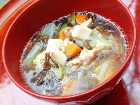 簡単☆具だくさん豆腐と海苔のスープ